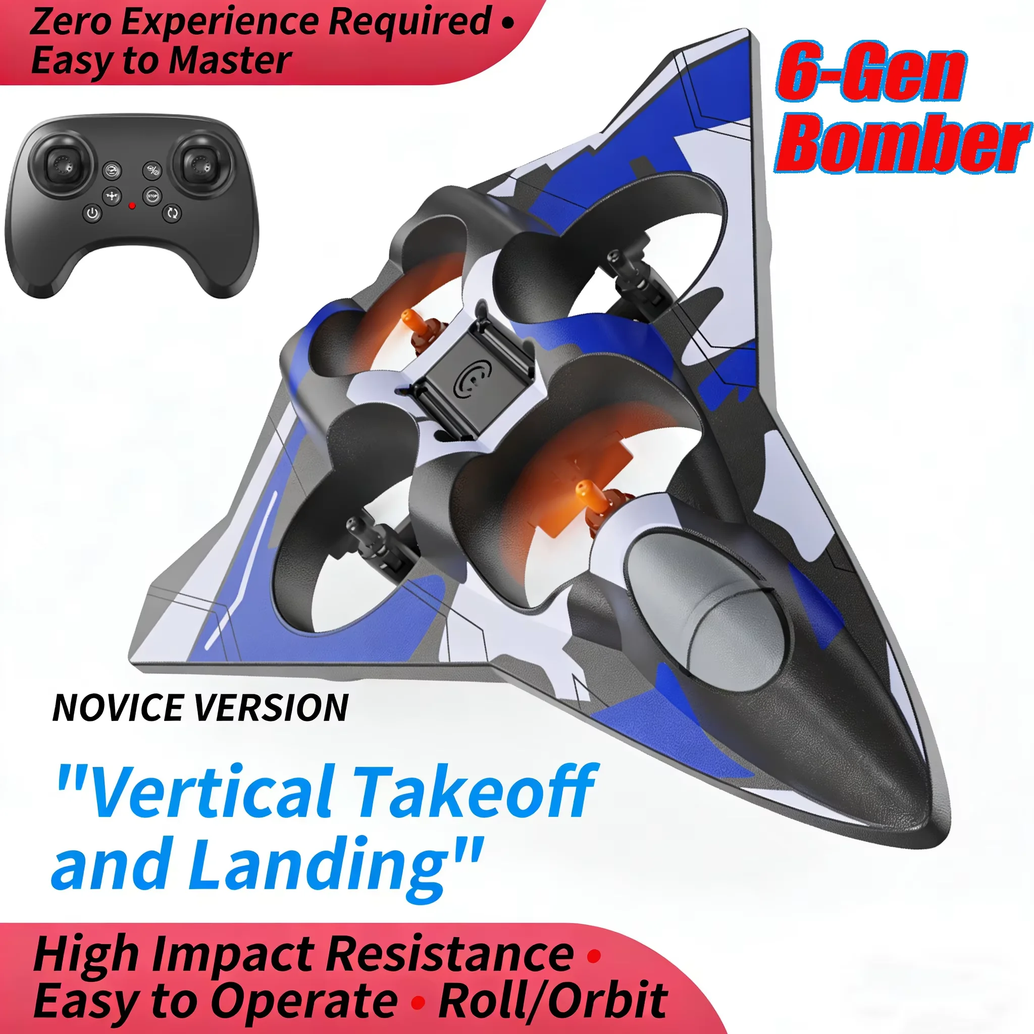 

Новейший радиоуправляемый истребитель 2.4G с функциями 3D-переворотов и режима безголового управления, удержанием высоты и светодиодной подсветкой, премиальная игрушка для детей.