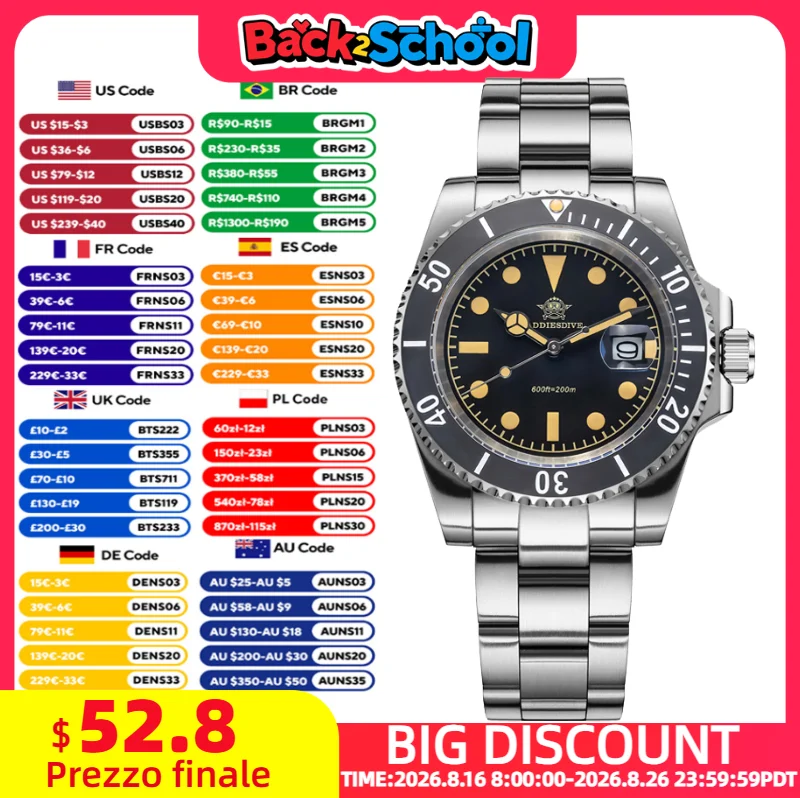 ADDIESDIVE Men's Watch 41mm Quartz Diver Watches AD2054 Ceramic Bezel 200m Waterproof 316L Stainless Steel Luminous Wristwatch