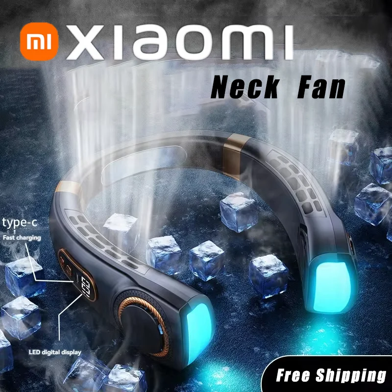 

Xiaomi MIJIA Portable Neck Fan USB Handheld Mute LED Digital Display Leafless Mini Electric Fan Colorful Light Atmosphere Fans