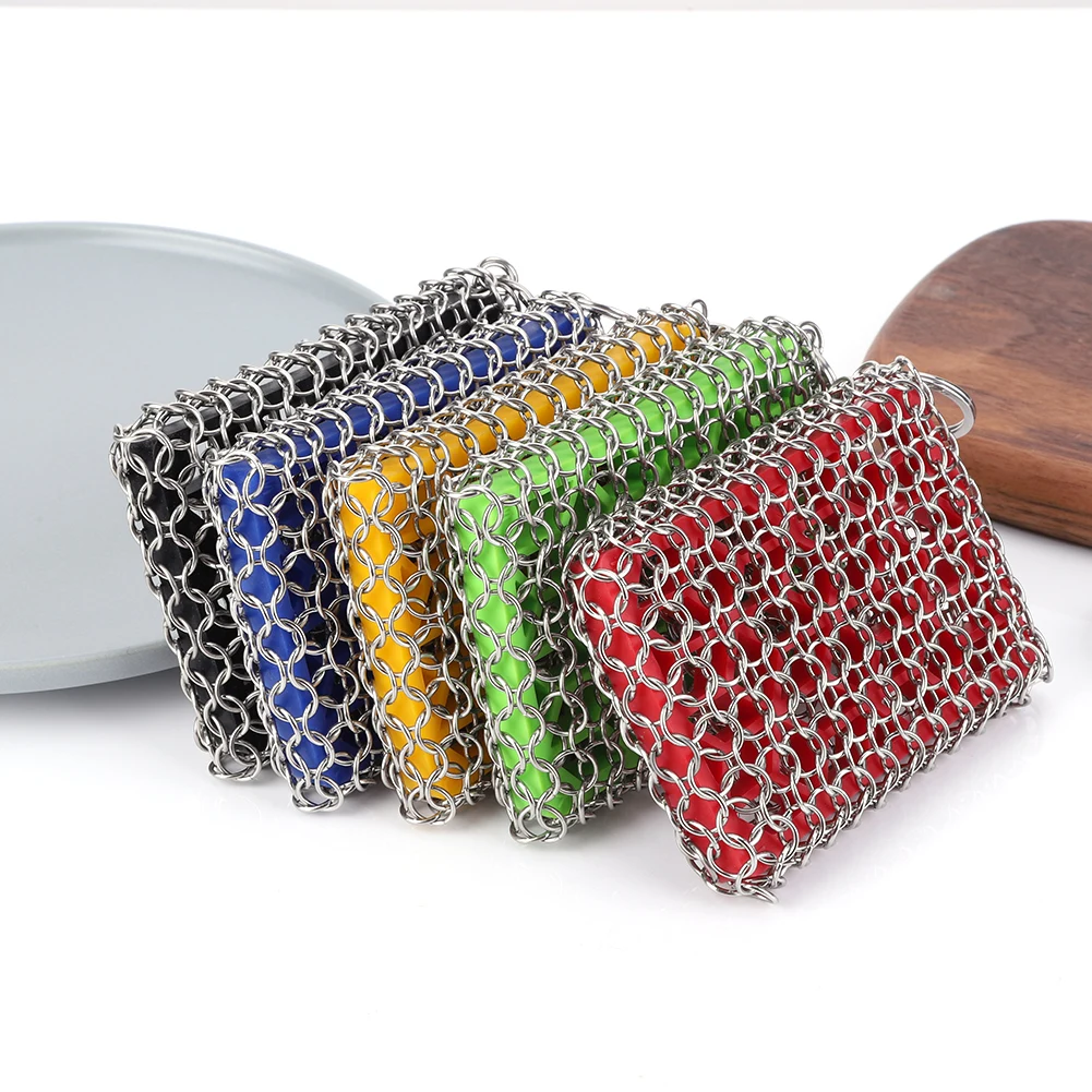Cast Iron Scrubber Skillet Chainmail Scrubber for Cast Iron Pan Chain Mail Scrubber Cast Iron Sponge Metal Scrubber Clean Tool