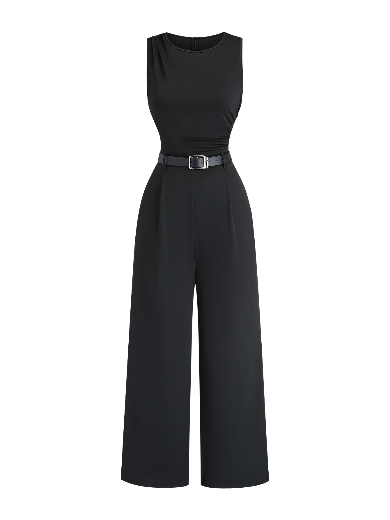 

Черный комбинезон на одно плечо с широкой талией, черный боди с широкими штанинами и поясом на одно плечо