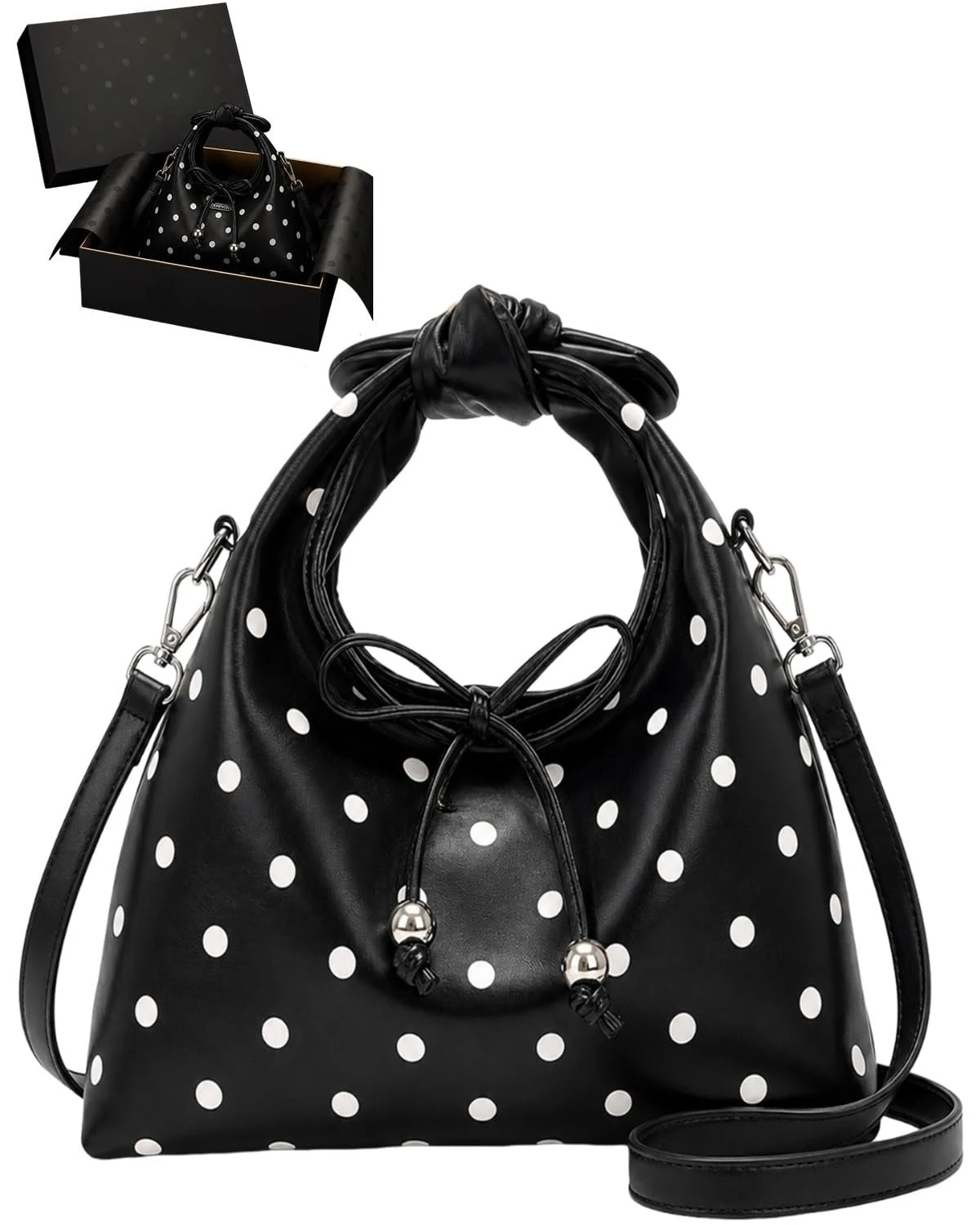 

Polka Dot Bow Crossbody Bag for Women Cute PU Small Hobo Handbag Mini Tote Fashion Clutch Trendy Lightweight