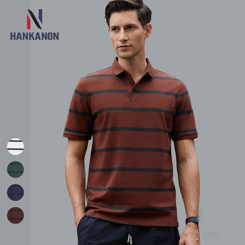 100% Long-staple Cotton Classic Striped Short-sleeved Polo Shirt, Mature Men\'s 2024 New Business Casual Golf Shirt