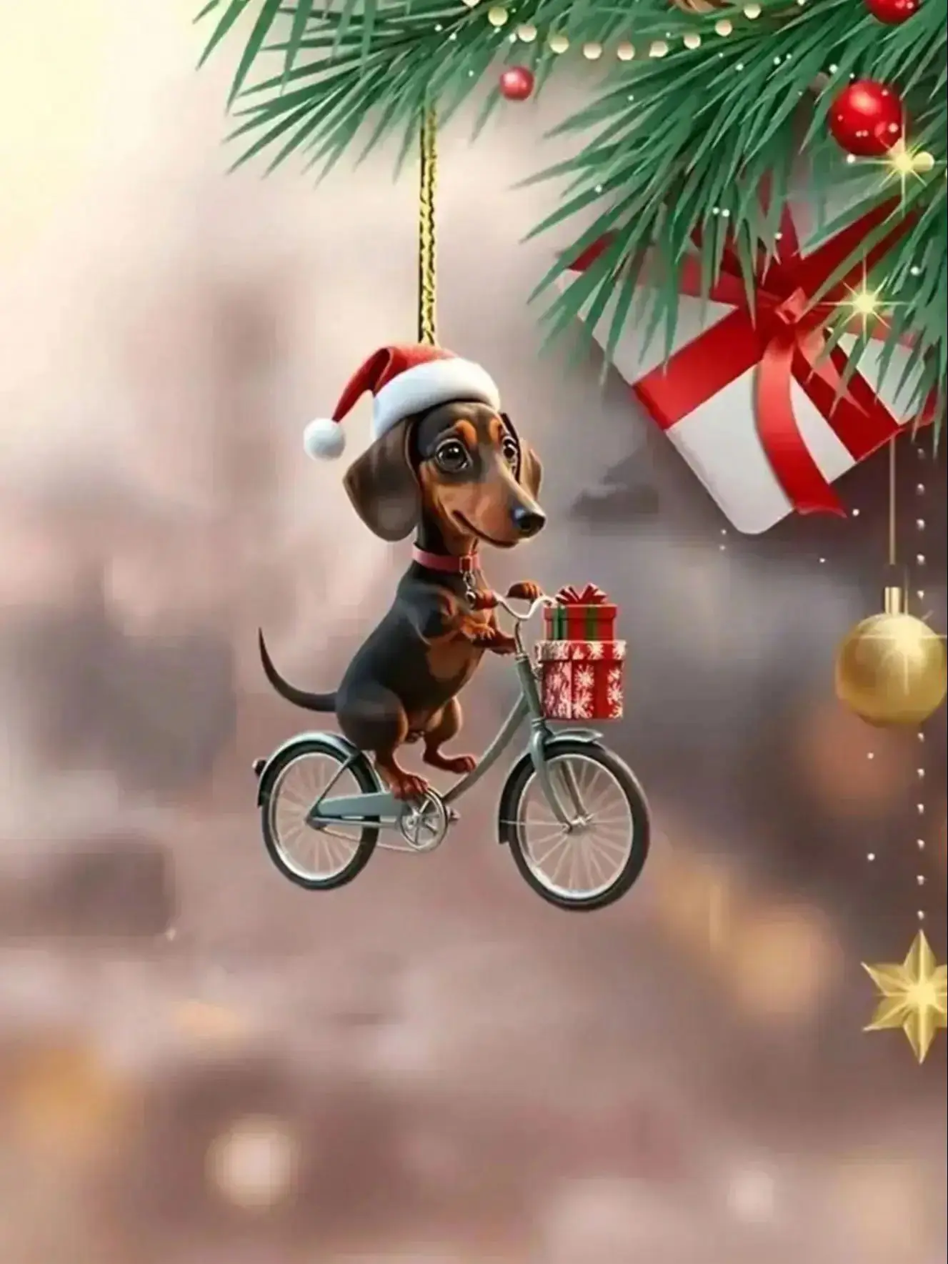 AliExpress 1PC acrylic dachshund Christmas decorations, flat bike puppy ornaments, car mirrors, key chains,