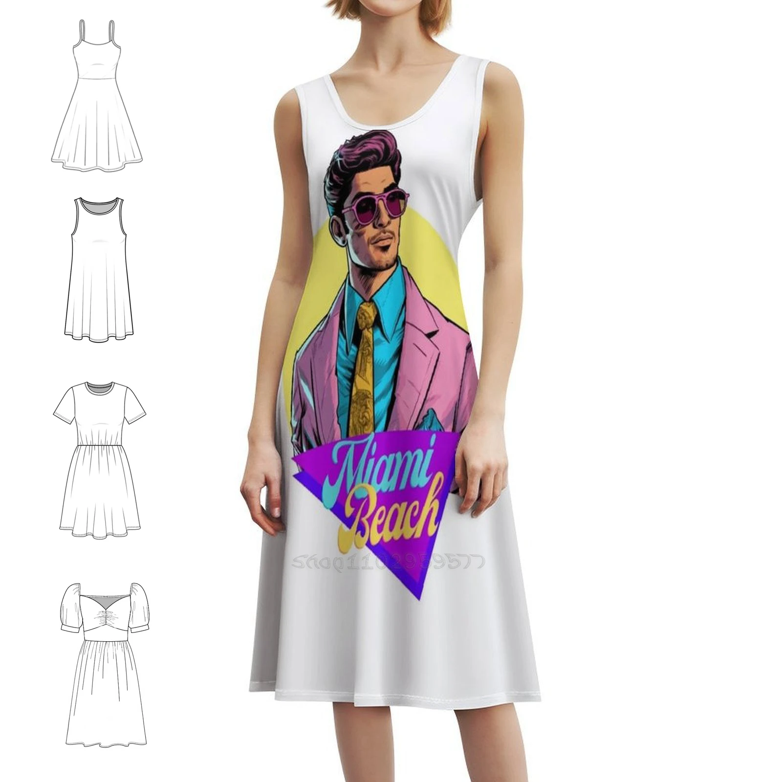 

Miami Beach Vintage Dude Женское уличное платье в стиле хип-хоп с графическим принтом Одежда для вечеринок и клубов Miami Beach США Винтаж Ретро Eighties