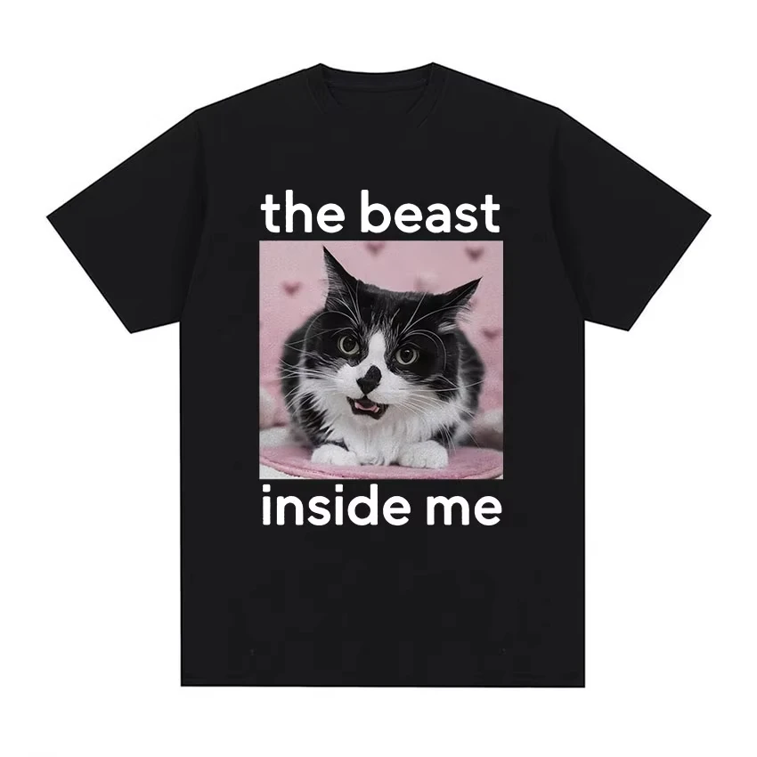 

Футболка с рисунком The Beast Inside Me Funny Cat Meme для мужчин и женщин, модные футболки в стиле Харадзюку в стиле ретро, топы, хлопковая футболка