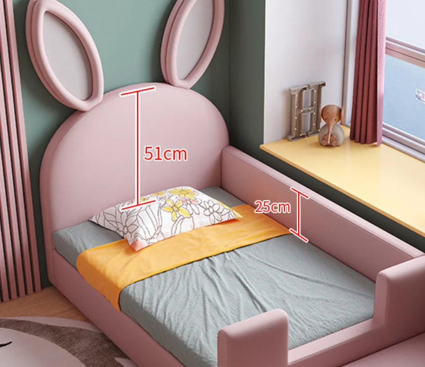 Solid Wood Children's Bed Stitching Bed Widened Single Bed  with Guardrail