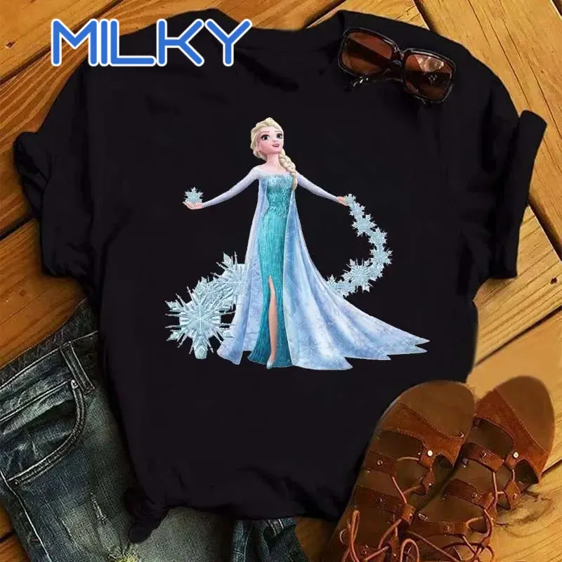 

Fashion Design Frozen Elsa Princess Funny Cartoon Anna Princess Pattern T-shirts Harajuku Summer Streetwear Casual Short Sleeved