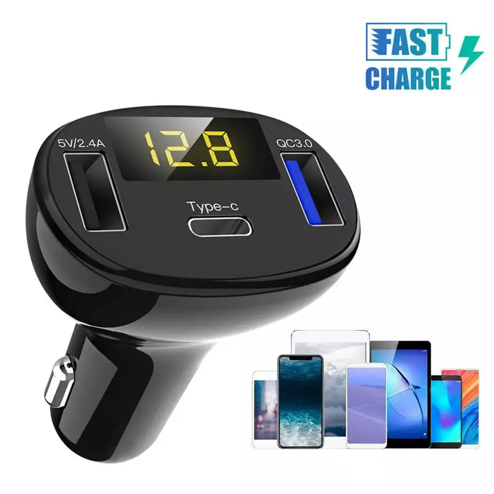 Retractable Car Charger, 4 In 1 Fast Charging Car Charger Ports Usb Charger Adapter With 2 Ambient And Light Car 120w, V9v0