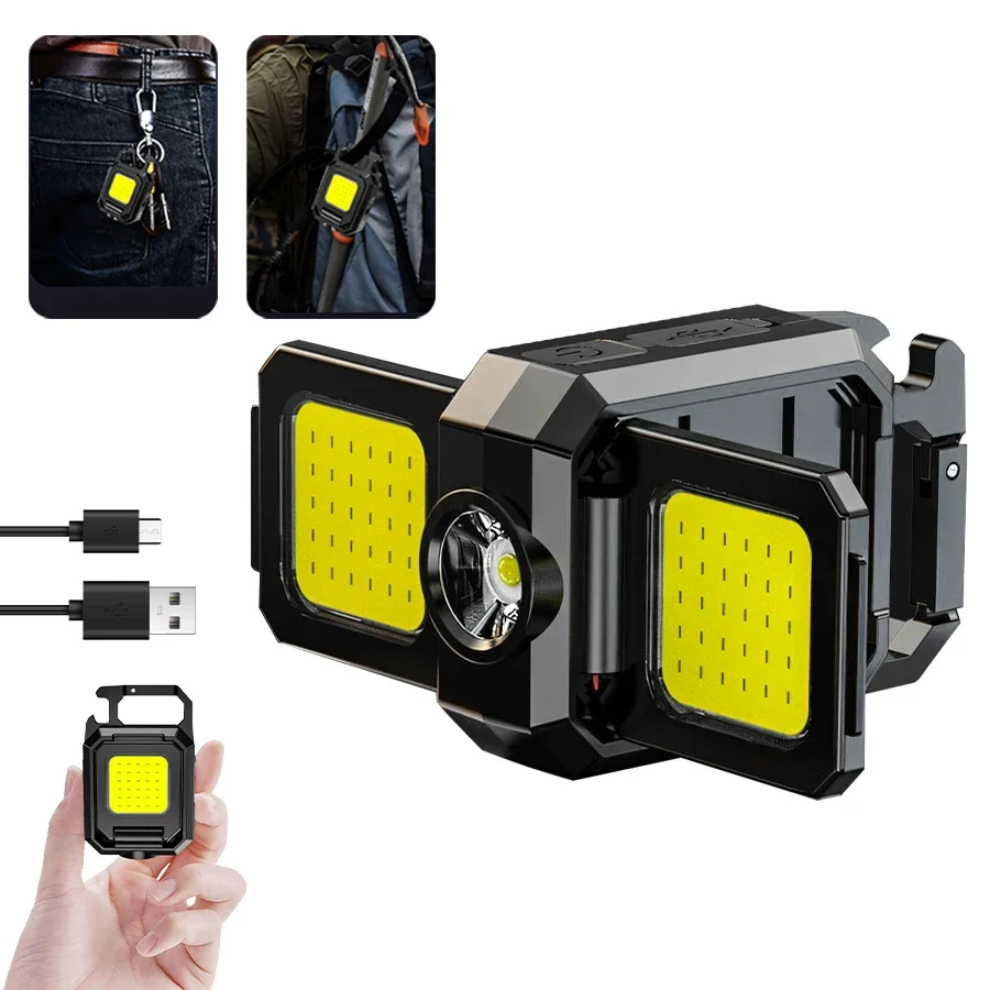 Mini Flashlight Keychain Multifunctional Portable COB Camping Lamps USB Charging Led Work Lights Outdoor Fishing Hiking Lantern