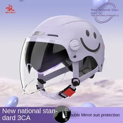 Electric Vehicle Helmet Painted Double Mirror Tail Light Special Motorcycle Helmet Ear Protection Summer Half Helmet