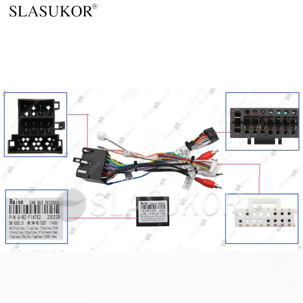 16PIN Car Radio Cable For FIAT Punto 2009 / Linea Doblo 2012 / Fiorino 2014 Canbus Cable Power Wire Cable Android Car