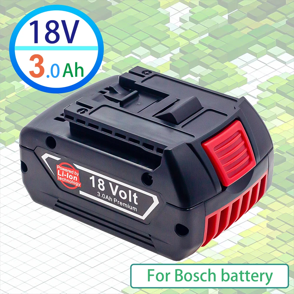 

Latest Upgraded 18V 3000mah Rechargeable Li-Ion Battery For Bosch 18V Power Tool Portable Replacement BAT609 Indicator Light