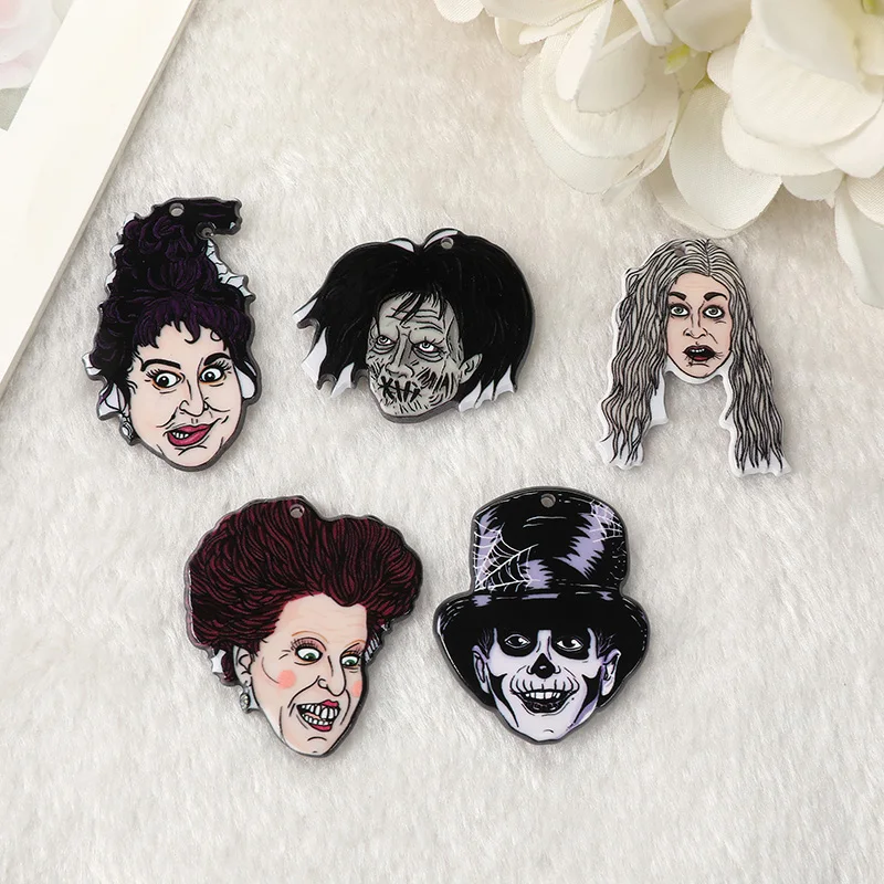 10Pcs Halloween Charms Acrylic Creative Pendant For Necklace Keychain Diy Making