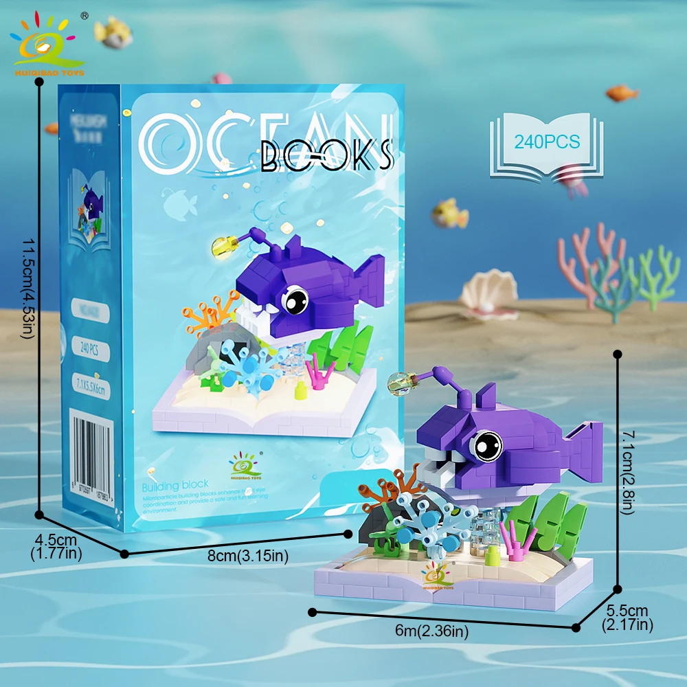 HUIQIBAO MOC Ocean Series Micro Bouwsteen Orcas Lantaarn vis Blauwe Walvissen Mini Baksteen set Speelgoed voor Kinderen Bureau Decoratie