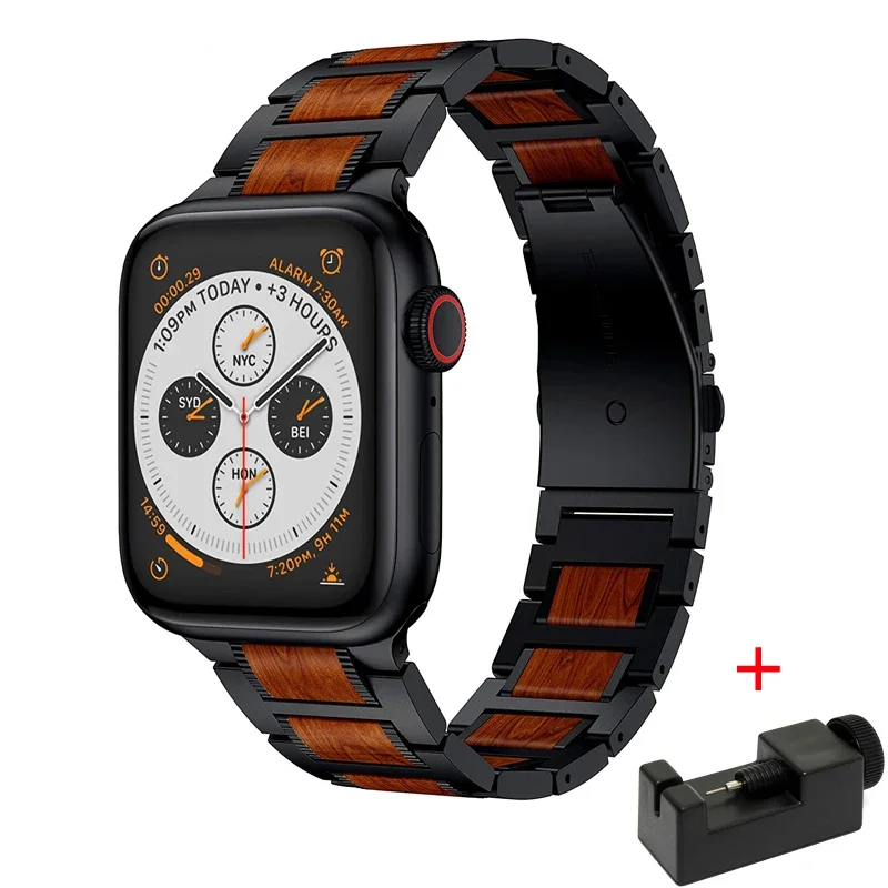 

Wooden Red Sandalwood strap for Apple watch Ultra 10 9 8 7 band 49mm 45mm 42mm 46mm iWatch 6 5 4 Stainless Steel Link Bracelet