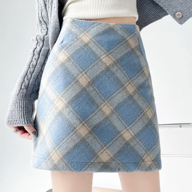 

Fashion Mix Color Plaid Skirts Women Zipper Up Baize Mini Skirts for Woman Autumn Winter Korean High Waist A-Line Skirt Mujer