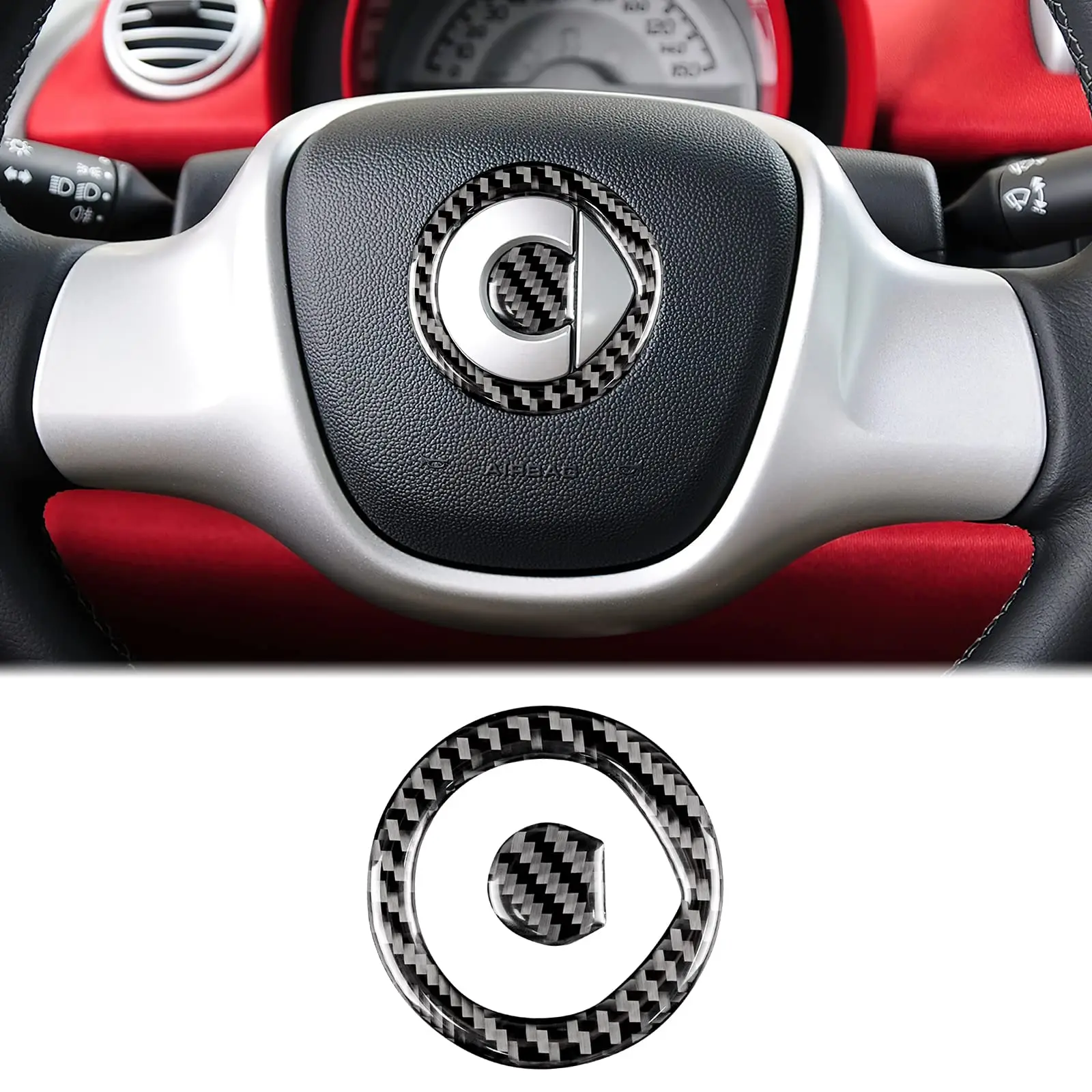 

Carbon Fiber Steering Wheel Cover Sticker for Mercedes Benz Smart 451 Fortwo 2008-2015 Premium Anti-Scratch Center Mark Trim