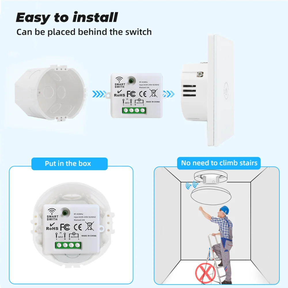 433MHz AC 110V 220V Wireless RF Remote Control Switch 1CH Relay Receiver With ON/OFF Transmitter For Led Light Bulb DIY Control