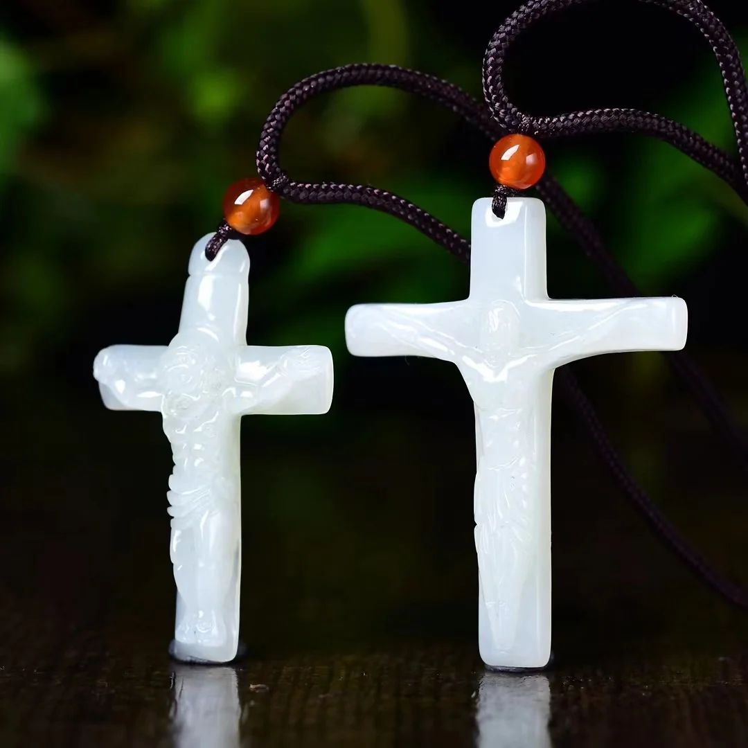 

New Exquisite Hetian Jade Jesus Cross Pendant Jewelry 8403#