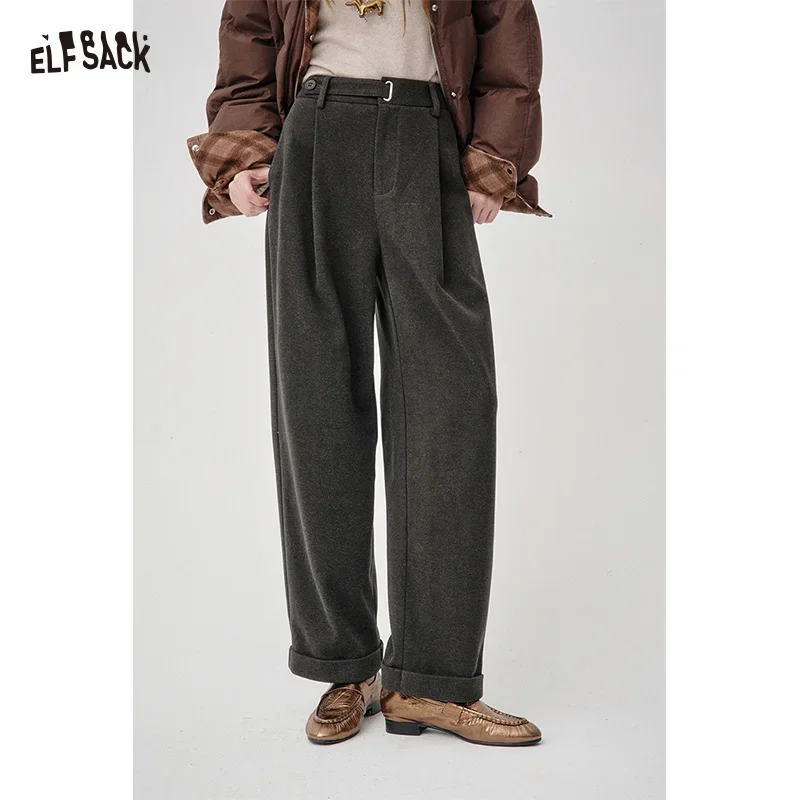 ELFSACK 2025 Winter New Arrivals Casual Straight Leg Solid Color Versatile Dress Pants For Woman