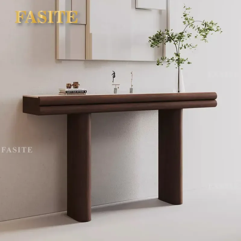 For Entrance Table Solid Wood  Italian Minimalist Log Style Wall Mounted Console for Hallway Corridor Entryway Flat