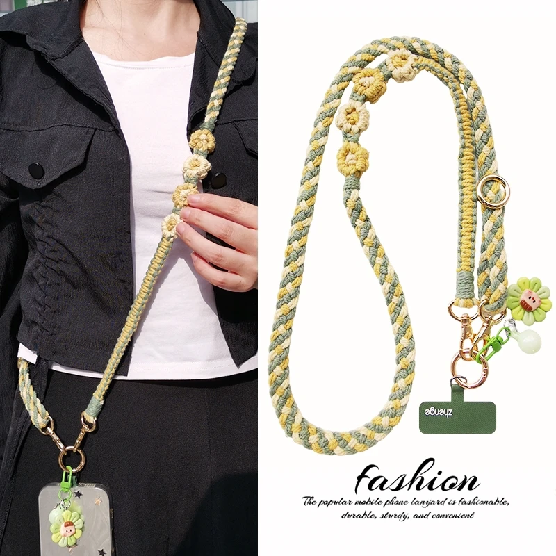 

Регулируемый ремешок для телефона на запястье для женщин: с цветочным узором, крючком связанной, через плечо, для улицы, защита от потери, универсальный