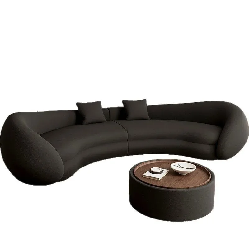 

Italian living room, small apartment special-shaped, lobby seating area, reception curved sofa