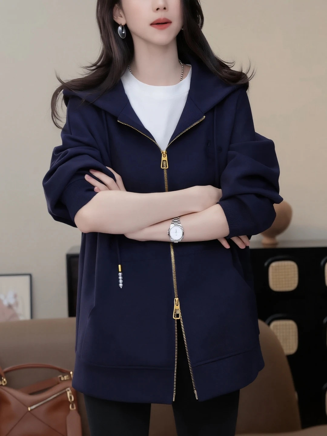 

Cool Sle Hooded Zipper Cardigan Sweatirt Outerwear Women's Autumn Winter New Simple Faion Korean Loose Fit Long Sve