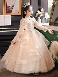 Luxury Girls Birthday Princess Dresses Formal Banquet Children Shiny Gowns Graduation Ceremony Kids Host Elegant Costumes