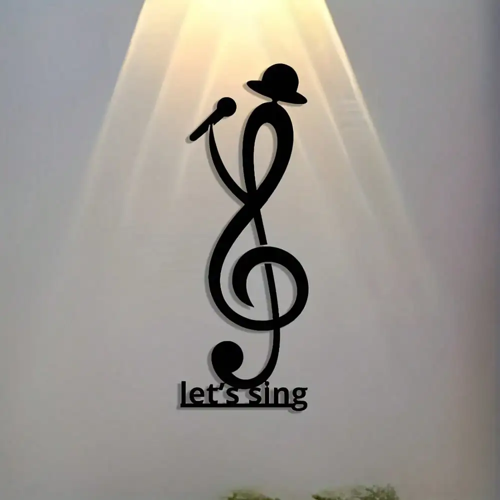 Metal Wall Art y2k ins Let's Sing Music Note Iron Removable Rustic Decor for Farmhouse Cafe Christmas Gift