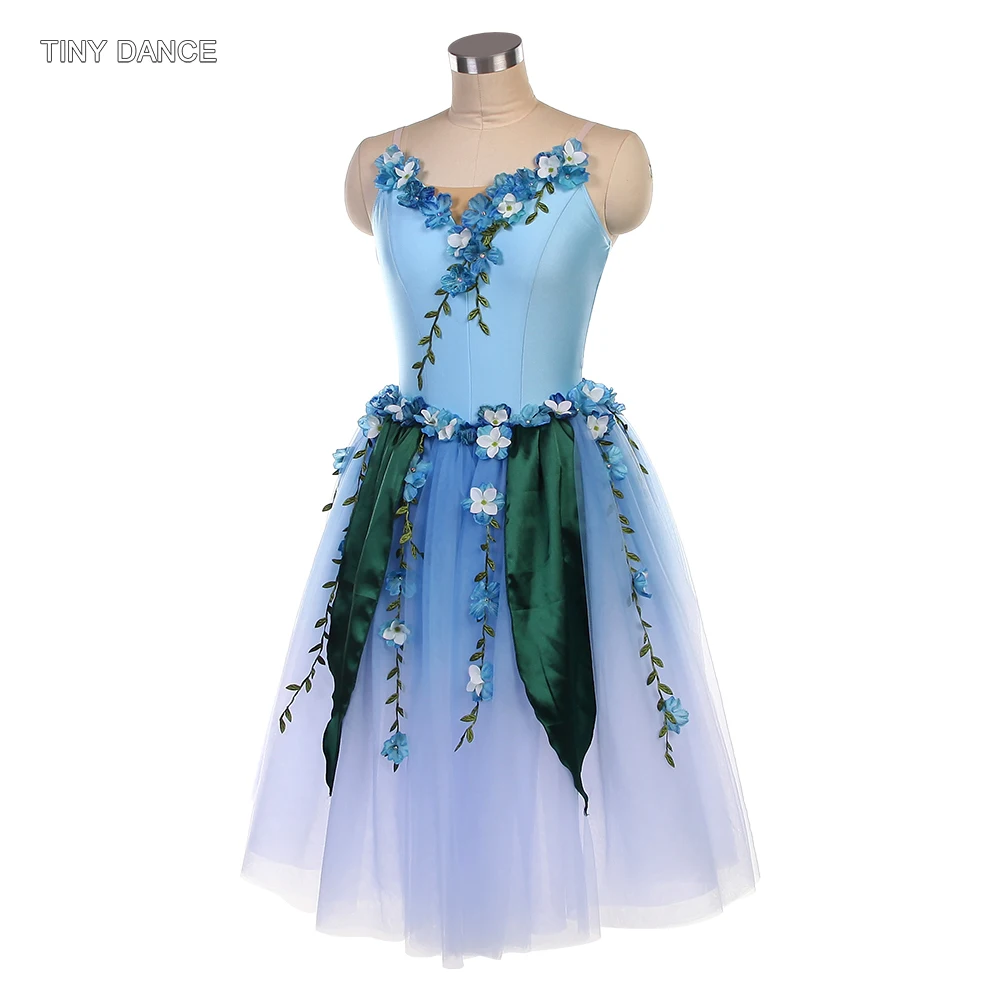 Adulte filles bleu ciel Spandex romantique Tutu Camisole longue robe Ballet danse Costume femmes ballerine Performance tenue 25183
