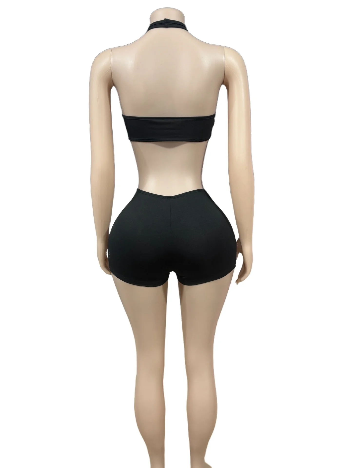 Black Hollow Cross Suspender Women's Short Jumpsuit for Club Gogo Dancer Rave Holiday Party Performance Size Various