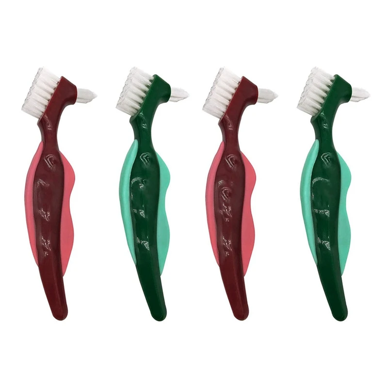 

4 Pcs Premium Hard Denture Brush Toothbrush, Cleaning Brush, Multi-Layered Bristles &Portable Denture Double Sided Brush