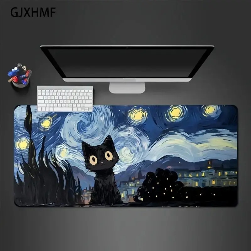 Anime Starry Night Cat Gaming Mause Pad Cute Cats Desk Mat The Table Laptop Office Gamer Accessories Keyboard Mouse Mats Carpet