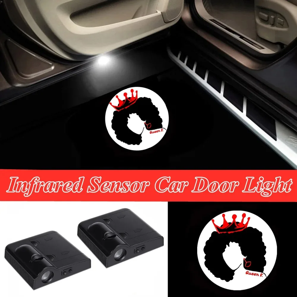 2 Pieces Wireless Led Queen K with Crown Car Door Car Decoration Accessories Gadget Welcome Laser Projector Shadow Lights