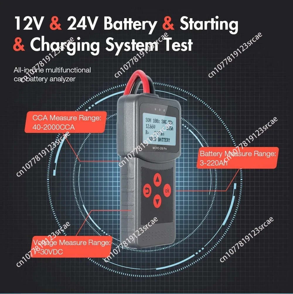 Micro200 Pro Car Battery Tester 12V 40-2000CCA Lead Acid Battery Analyzer Cranking Test Charging Test Diagnostic Tool