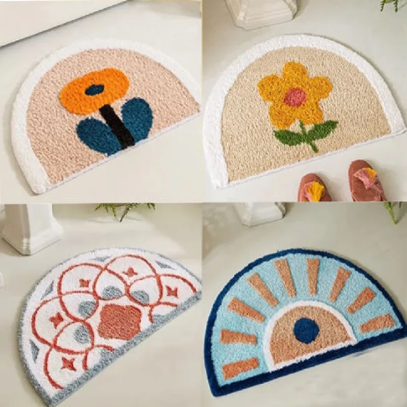 Doormat Bathroom Absorbent Floor Mat Semicircular Rugs Thickened Non Slip Carpet Toilet Door Mat Nordic Style Home Area Carpet