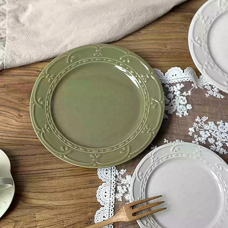 أدوات مائدة سيراميك مزخرفة بلون سادة، لوحة معكرونة مستديرة بسيطة وعالية الجودة، طبق ساندويتش للإفطار المنزلي