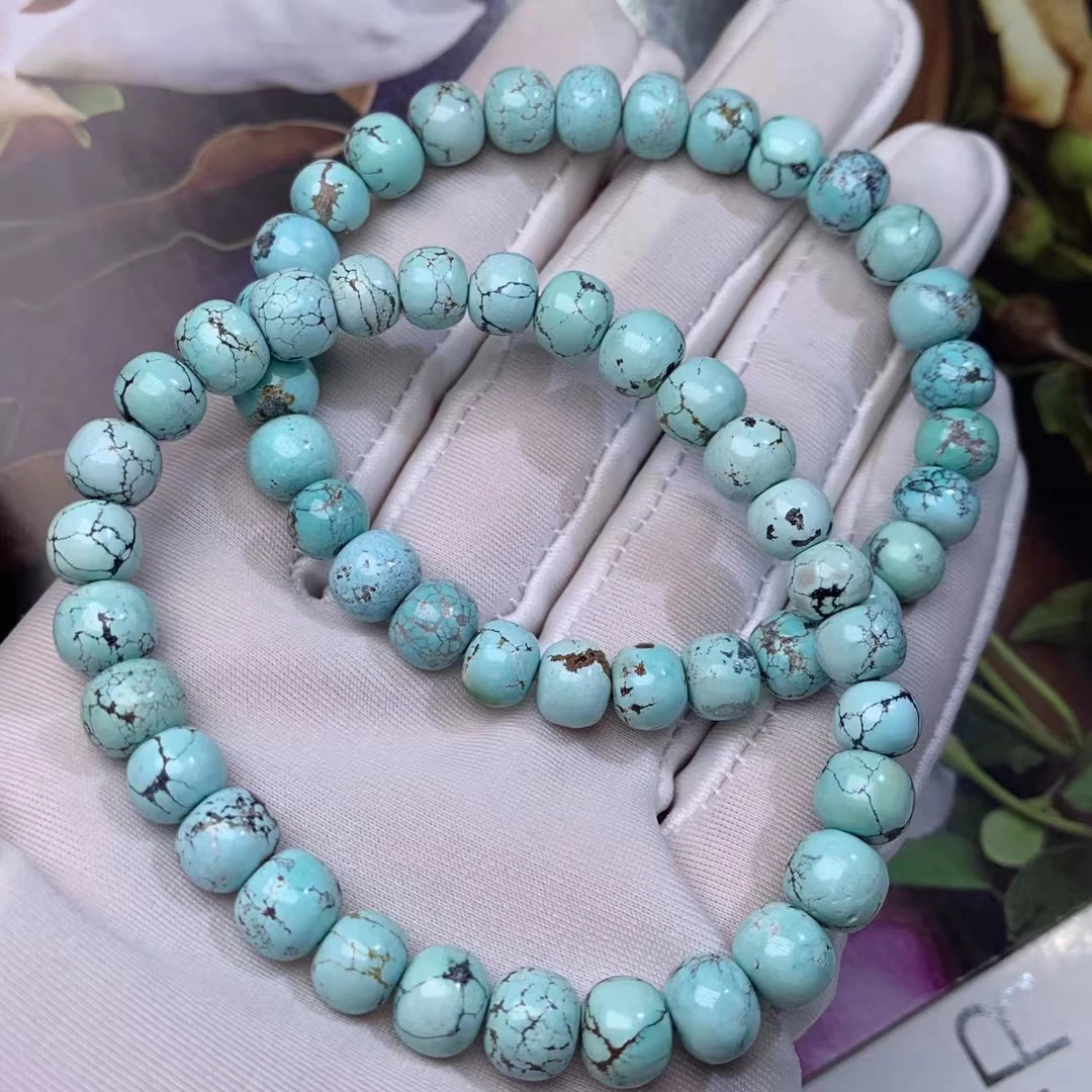 Genuine Natural Green Turquoise Barrel Beads Bracelet 7.7mm Woman Men Blue Turquoise Gemstone Jewelry AAAAA