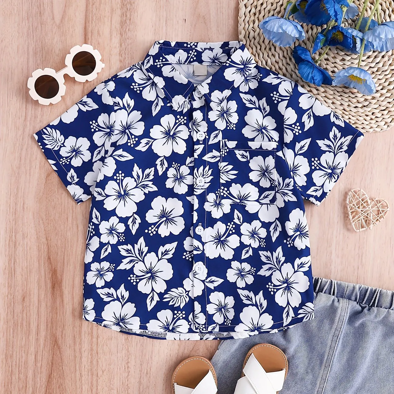 Boys Cartoon Animal Floral Pattern Cute Shirt Short Sleeve Casual Comfy Button Up Loose Breathable Summer Holiday Collar Shirt