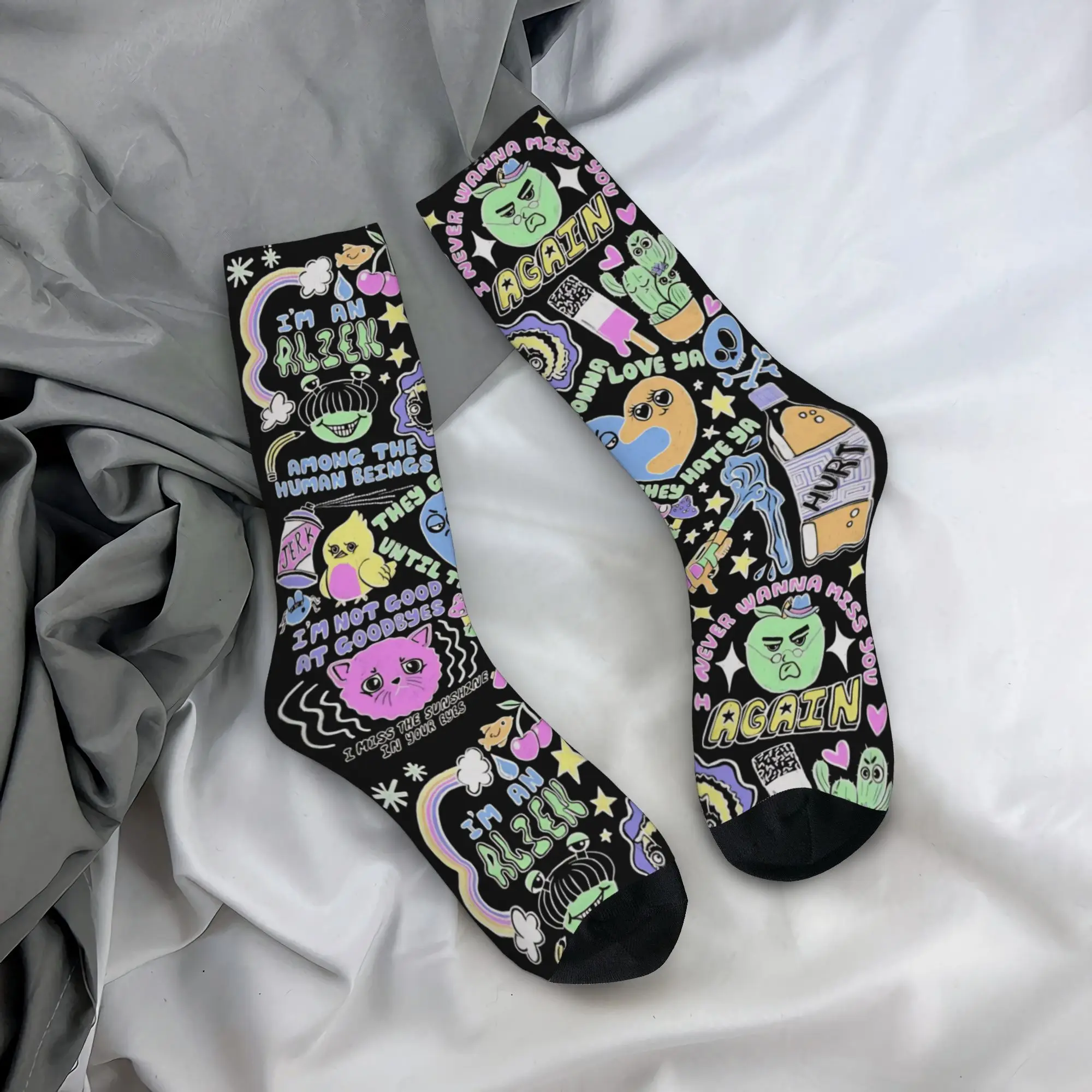Happy Funny Male Men Socks Harajuku Oliver Tree American Rapper Sock Polyester  Skateboard Women's Sock Spring Summer Winter