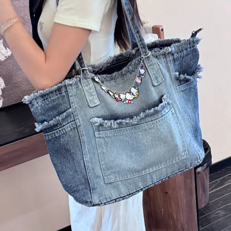 

2025 Denim new style denim bag fashion commuting large capacity versatile tote casual single-shoulder armpit package