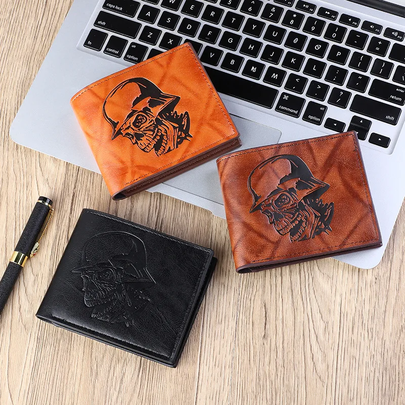 Vintage Men's Card Holders Female Square Short Purses Fashion PU Leather Skull Wallet Skeleton Boy Coin Purses Men Wallets H056