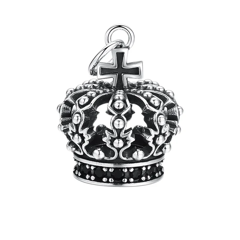 

925 Sterling Silver Crown Hollow Out Pendant Necklace Antique Oxidized Unisex Gothic Jewelry Gift
