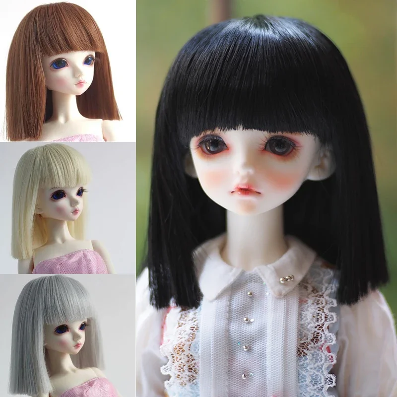 （Customize 30 Days） BJD DD SD MSD 1/4 1/6 1/3 doll's Accessoriess wig  black silver Bangs short hair 1pcs