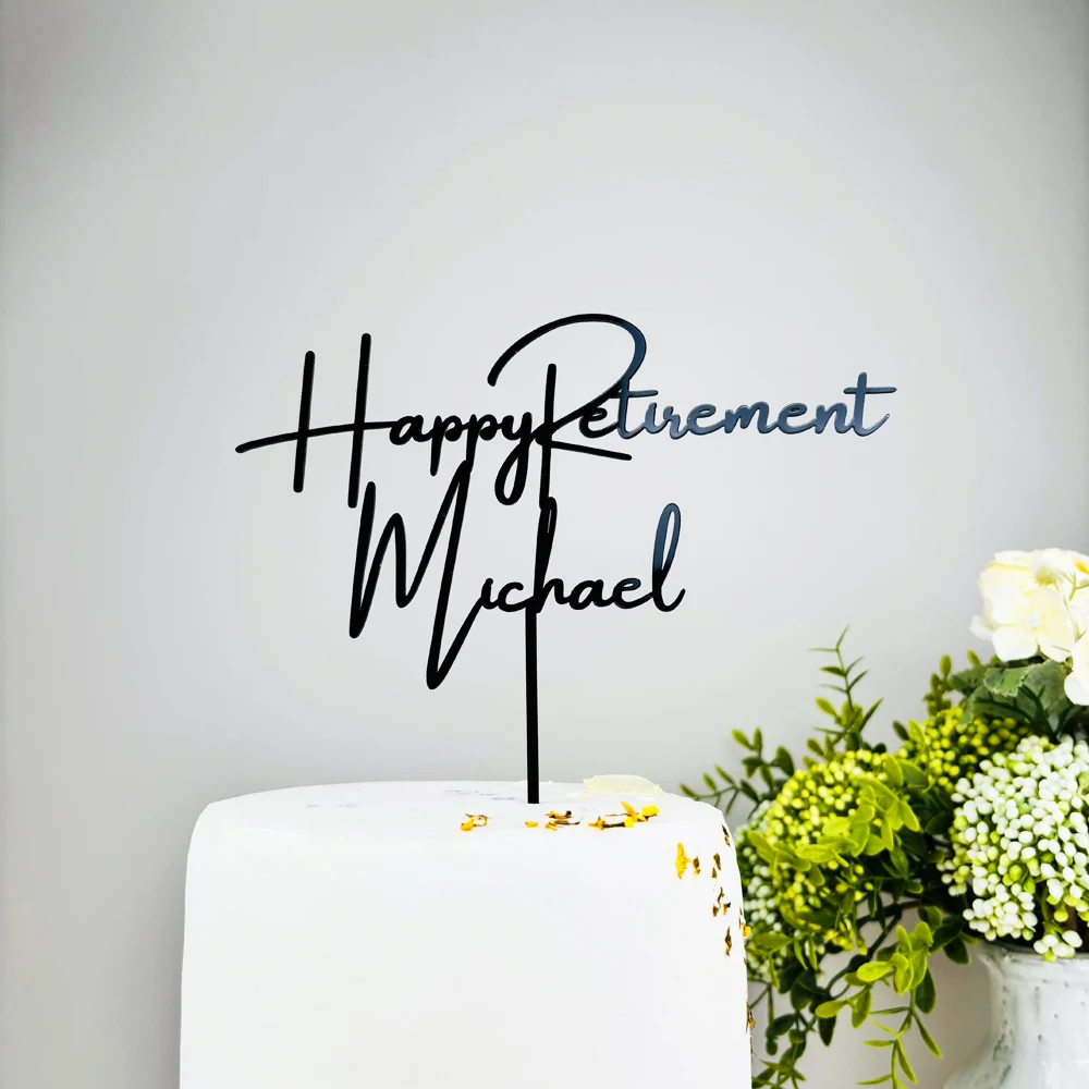 Personalized Name Retirement Cake Topper for Party Gift Custom Black Happy Retirement for Party Cake topper Decoration