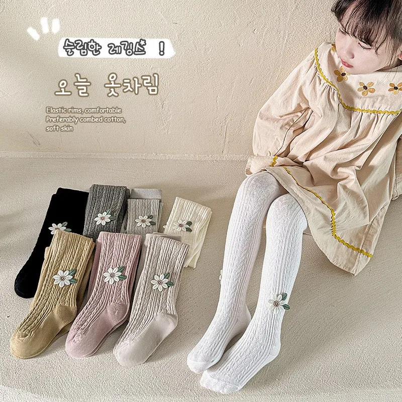 Female treasure spring and autumn wheat hemp pattern children wear extra length leggings