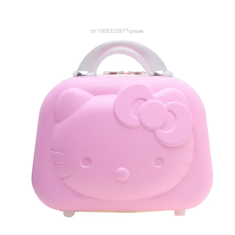 14 inch Sanrio Hello Kitty Square ABS Makeup Box 3D Stereo Cute Cartoon Suitcase Box Kitten Zipper Storage Cosmetic Cases Gifts