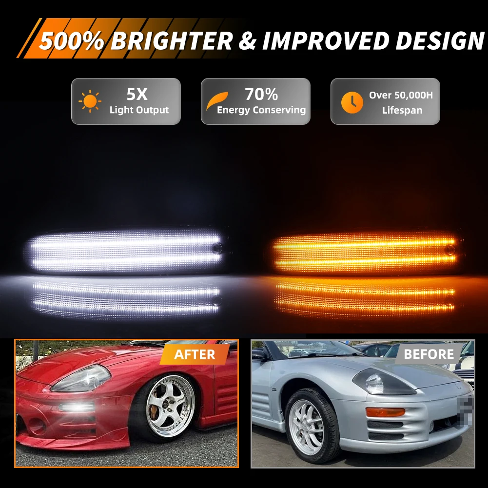 2Pcs Front Bumper Parking Light DRL Light Daytime Running Light Turn Signal Light W/LED For 2000 2001 2002 Mitsubishi Eclipse